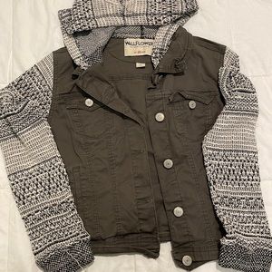 Army green jacket with hood.